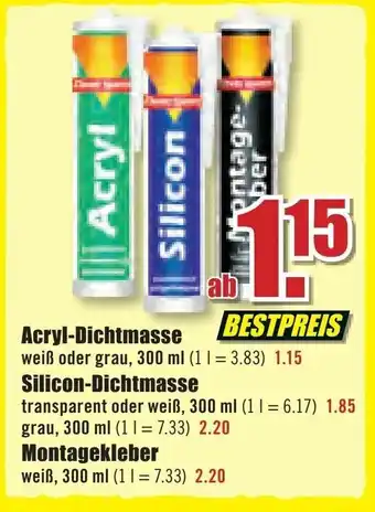 B1 Discount Baumarkt Acryl Dichtmasse, Silicon Dichtmasse oder Montagekleber Angebot