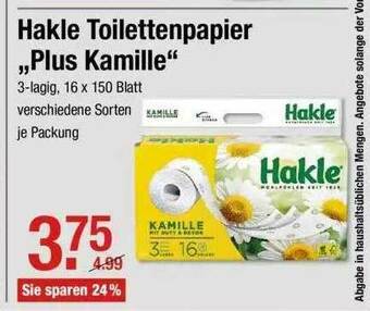 V Markt Hakle Toilettenpapier „plus Kamille” Angebot