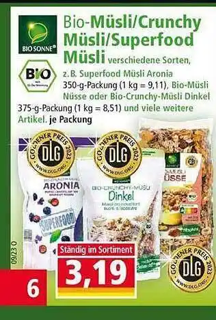 Norma Bio sonne bio-müsli, crunchy müsli oder superfood müsli Angebot