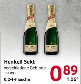 Selgros Henkell Sekt 0,2L Angebot