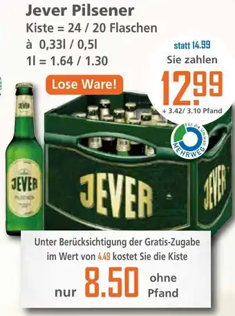 Klaas und Kock Jever Pilsener 24/20x0,33/0,5L Angebot