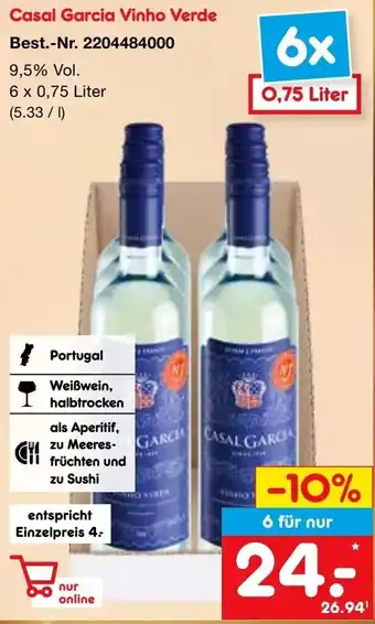 Netto Marken-Discount Casal Garcia Vinho Verde 6x0,75 Liter Angebot