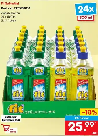 Netto Marken-Discount Fit Spülmittel 24 x 500 ml Angebot