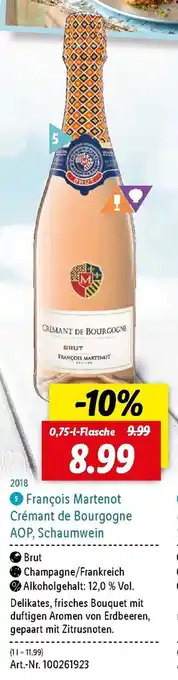 Lidl Francois Martenot Crémant de Bourgogne AOP, Schaumwein 0,75L Angebot