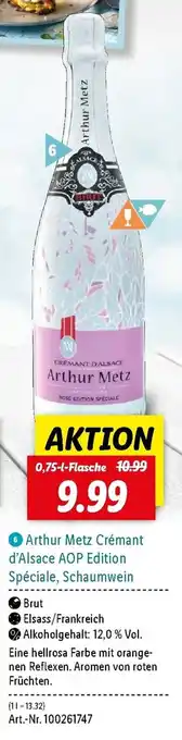 Lidl Arthur Metz Crémant D'Alsace AOP Edition Spéciale, Schaumwein 0,75L Angebot