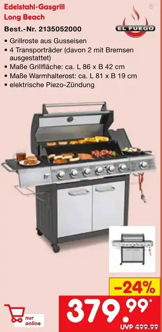 Netto Marken-Discount El Fuego Edelstahl Gasgrill Long Beach Angebot