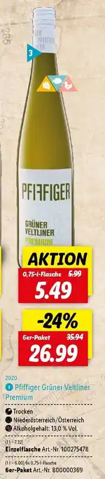 Lidl Pfiffiger Grüner Veltliner Premium 0,75L Angebot