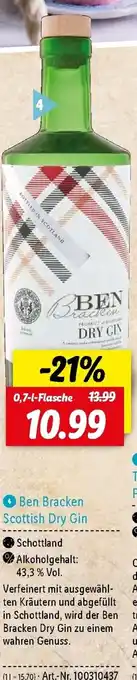 Lidl Ben Bracken Scottish Dry Gin 0,7L Angebot