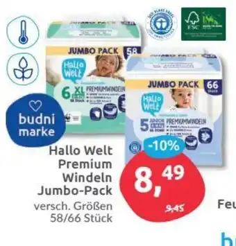 Budni Hallo Welt Premium Windeln Jumbopack Angebot