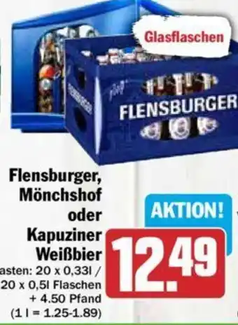 Hit Flensburger, Mönchshof oder Kapuziner Weißbier 20x0,33L/20x0,5L Flaschen Angebot