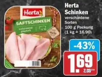 Hit Herta Schinken 100 g Packung Angebot