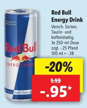 Lidl Red Bull Energy Drink 250 ml Dose Angebot