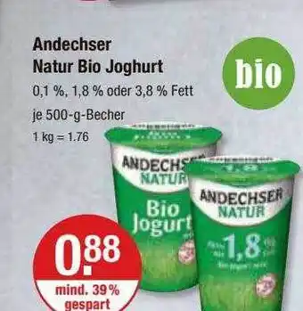 V Markt Andechser natur bio joghurt Angebot