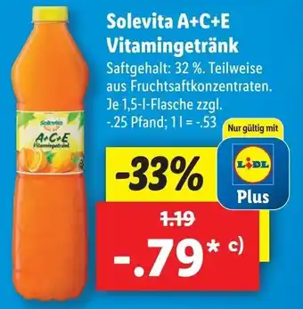 Lidl Solevita A+C+E Vitamingetränk  1.5L Angebot