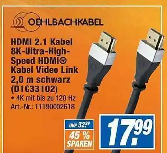 Expert Technomarkt Hdmi 2.1 kabel 8k-ultra-high-speed hdmi kabel video link 2.0 m schwarz Angebot