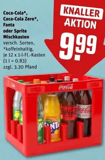 REWE Center Coca-Cola, Coca Cola Zero, Fanta oder Sprite Mischkasten 12x1 L-Fl. Kasten Angebot