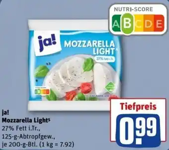 REWE Center ja! Mozzarella Light 200 g Btl. Angebot