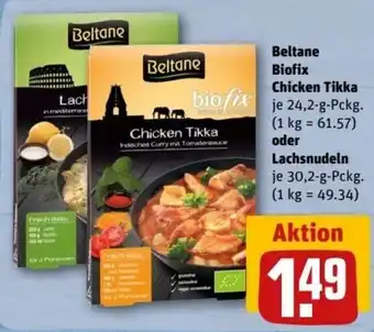 REWE Center Beltane Biofix Chicken Tikka 24,2 g oder Lachsnudeln 30,2 g Pckg. Angebot