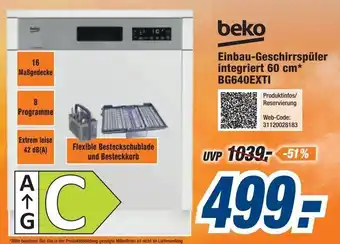 Expert beko Einbau Geschirrspüler integriert 60 cm BG640EXTI Angebot