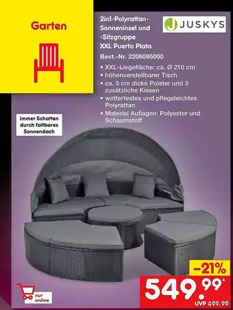 Netto Marken-Discount Juskys 2in1-polyrattan-sonneninsel und-sitzgruppe xxl puerto plata juskys Angebot