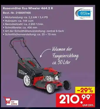 Netto Marken-Discount Rasenmäher eco wheeler 464.2 r güde Angebot