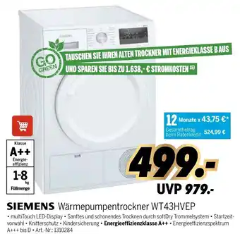 MEDIMAX Siemens Wärmepumpentrockner WT43HVEP Angebot