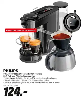 MediaMarkt Philips HD 6592/64 Senseo Switch Schwarz 2in1 Pad und Filterkaffeemaschine Angebot