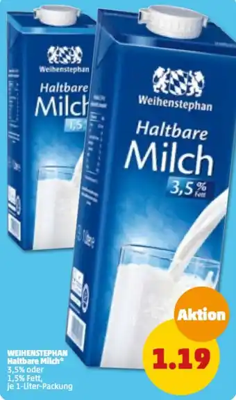 PENNY Weihenstephan Haltbare Milch 1 Liter Packung Angebot