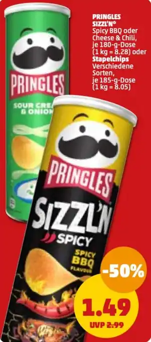 PENNY Pringles Sizzl'n 180 g oder Stapelchips 185 g Dose Angebot