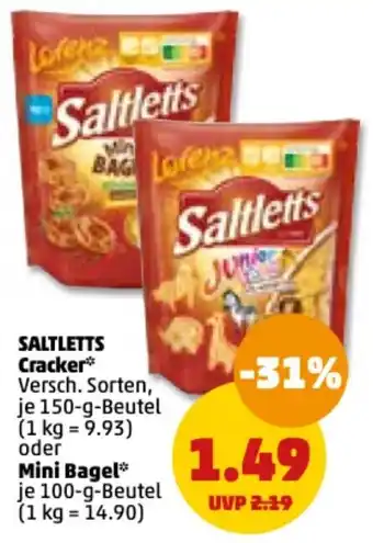 PENNY Saltletts Cracker 150 g oder Mini Bagel 100 g Beutel Angebot