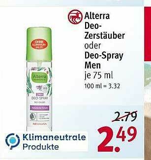 Rossmann Alterrra Deo-zerstäuber Oder Deo-spray Men Angebot