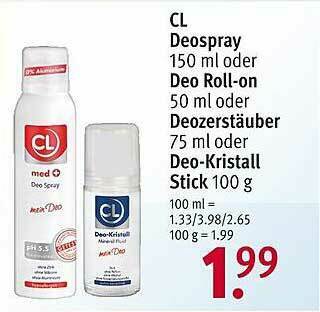 Rossmann Cl Deospray Oder Deo Roll-on Oder Deozerstäuber Oder Deo-kristall Stick Angebot