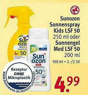 Rossmann Sunozon Sonnenspray Kids Lsf 50 Oder Sonnengel Med Lsf 50 Angebot