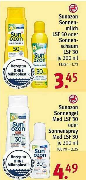 Rossmann Sunozon Sonnenmilch Lsf 50 Oder Sonnenschaum Lsf 30 Oder Sonnengel Med Lsf 30 Oder Sonnenspray Med Lsf 30 Angebot