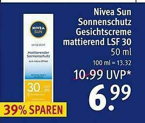 Rossmann Nivea Sun Sonnenschutz Gesichtscreme Mattierend Lsf 30 Angebot