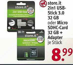 Rossmann Store.it 2in1 Usb-stick 3.0 32gb Oder Micro SDHC-card 32 Gb + Adapter Angebot