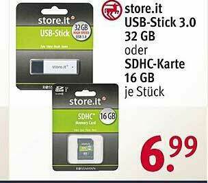 Rossmann Store.it Usb-stick 3.0 32gb Oder SDHC-karte 16gb Angebot