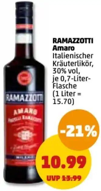 PENNY Ramazzotti Amaro 0,7 Liter Flasche Angebot