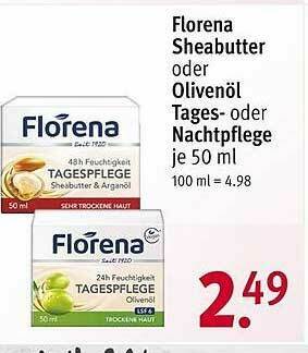 Rossmann Florena Sheabutter Oder Olivenöl Tages- Oder Nachtpflege Angebot