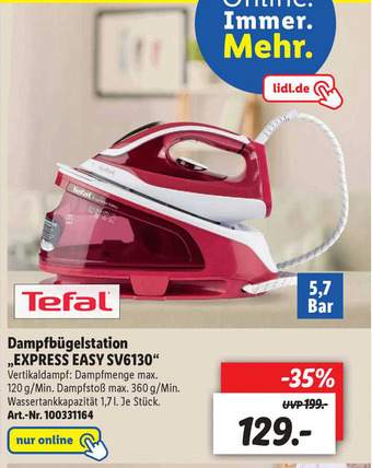 Lidl Tefal Dampfbügelstation „express Easy Sv6130” Angebot