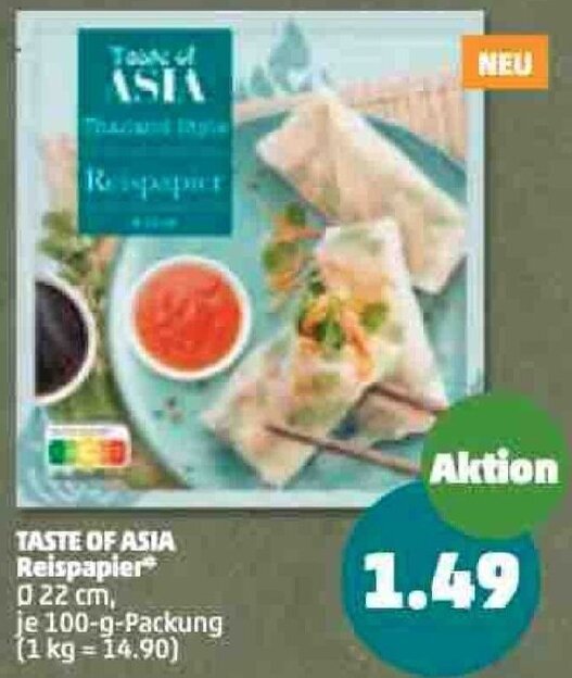 Taste of Asia Reispapier 100 g Packung Angebot bei PENNY