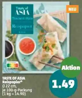 PENNY Taste of Asia Reispapier 100 g Packung Angebot