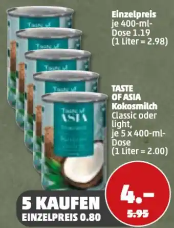 PENNY Taste of Asia Kokosmilch 5x400 ml Dose Angebot