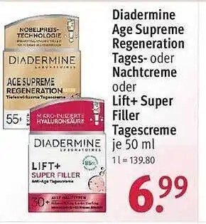 Rossmann Diadermine age supreme regeneration tages- oder nachtpflege oder lift+ super filler tagescreme Angebot