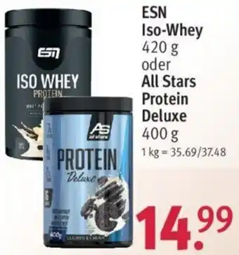 Rossmann ESN Iso Whey 420 g oder All Stars Protein Deluxe 400 g Angebot