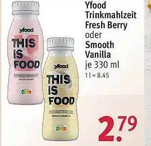 Rossmann Yfood trinkmahlzeit fresh berry oder smooth vanilla Angebot