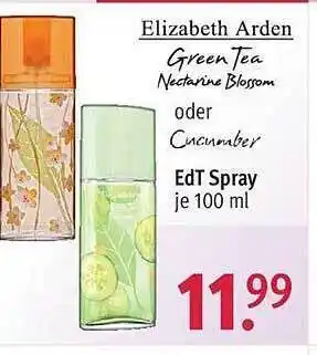 Rossmann Elizabeth arden green tea nectarine blossom oder cucumber edt spray Angebot