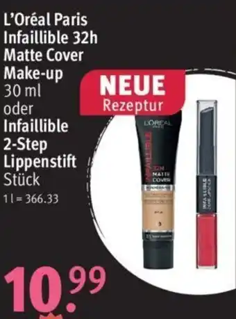 Rossmann L'Oréal Paris Infaillible 32h Matte Cover Make-up 30 ml oder Infaillible 2-Step Lippenstift Angebot