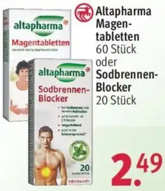 Rossmann Altapharma Magentabletten 60 Stück oder Sodbrennen Blocker 20 Stück Angebot