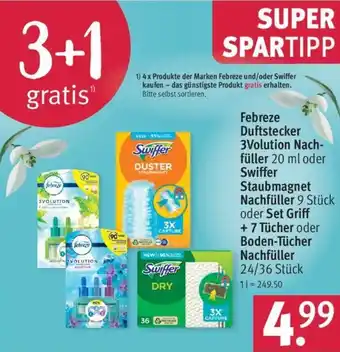 Rossmann Febreze Duftstecker 3Volution Nachfüller 20 ml oder Swiffer Staubmagnet Nachfüller 9 Stück oder Set Griff+7 Tücher Angebot